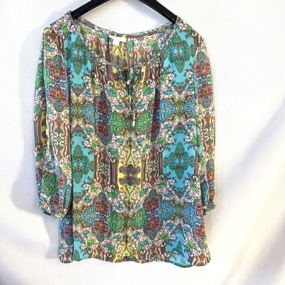 Carter Club Woman Paisley Sheer Cut Out Sleeves - L - feminine boho Y2K